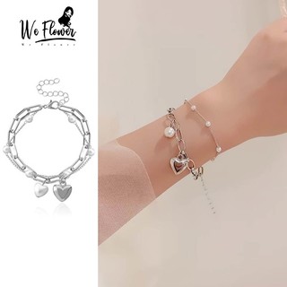 Vòng tay gắn hoa & ngọc trai nhân tạo thời trang Hàn Quốc