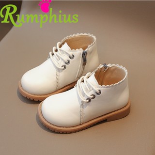 Rumphius Giày Bốt martin Da Cổ Thấp Đế Mềm Chống Trượt Màu Trơn Có Khóa Kéo Phong Cách vintage Cho Bé Gái Cỡ 21-30
