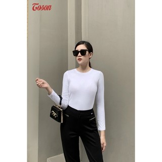 Áo giữ nhiệt cotton trắng cổ tròn, dáng ôm Toson AGN11W33