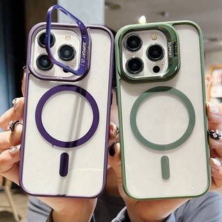 Ốp Điện Thoại TPU Màu Tím / Xanh Lá Trong Suốt Kèm Giá Đỡ Từ Tính Chống Trầy Cho iPhone 11 12 13 14 15 Pro Max