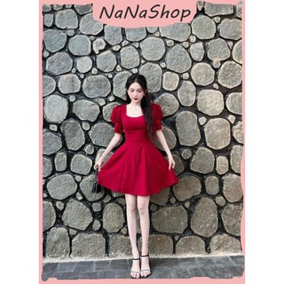 Đầm Tiểu Thư Đơn Giản Chất Umi Cổ  Vuông Tay Búp Dáng Ngắn Xòe Thời Trang Ngày Xuân Siêu Đẹp