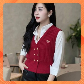  Áo len thun GILE ĐÍNH NÚT phối NƠ dệt kim