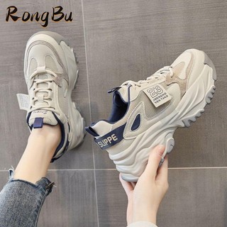 RongBu Giày Thể Thao 2024 Đế Dày Phối Lưới Thoáng Khí Phong Cách Retro Mùa Xuân Mới Cho Nữ