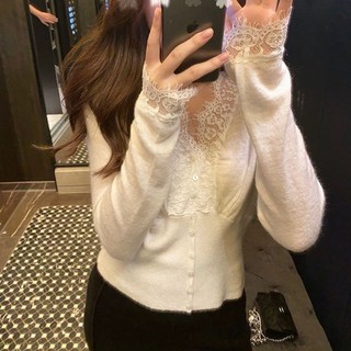 Áo Nữ Tay Dài Cổ Chữ V Phối Ren Thời Trang Quyến Rũ