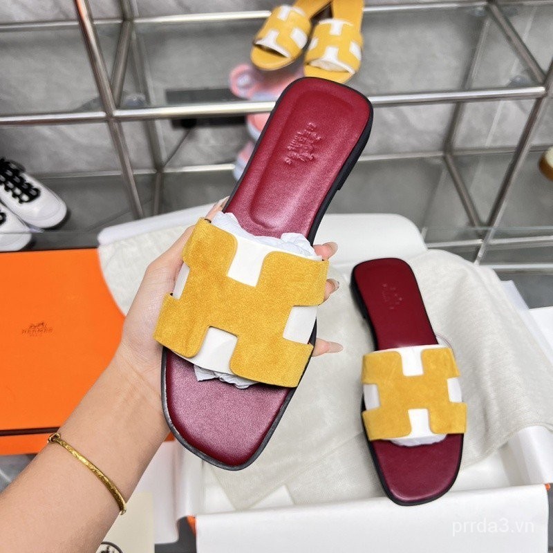 Dép Da Thật Chính Hãng Hermes Nữ Trọn Bộ Hộp Quà Tặng Bao Bì Chính Hãng 1: 1