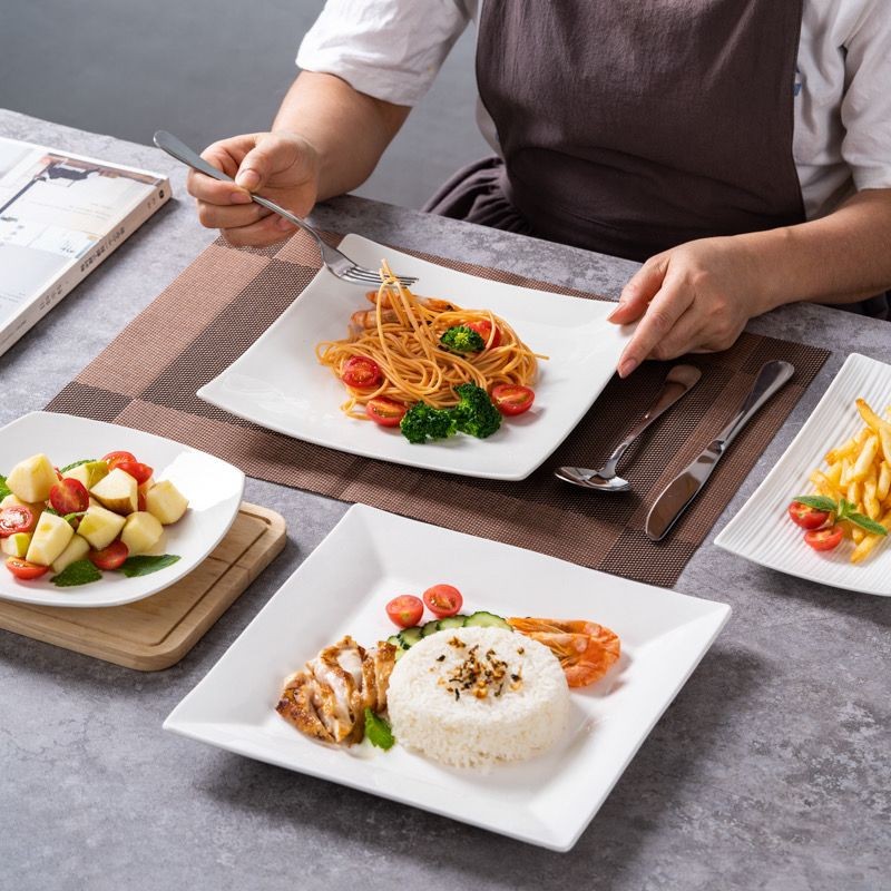 Creative Western food plate Pure white steak plate Household dish plate Square plate Internet celebr