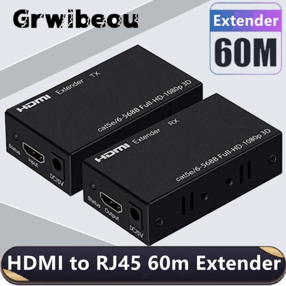 Hộp 2 chiếc HDMI To LAN, HDMI to RJ45, HDMI kéo dài 60m có nguồn phụ.