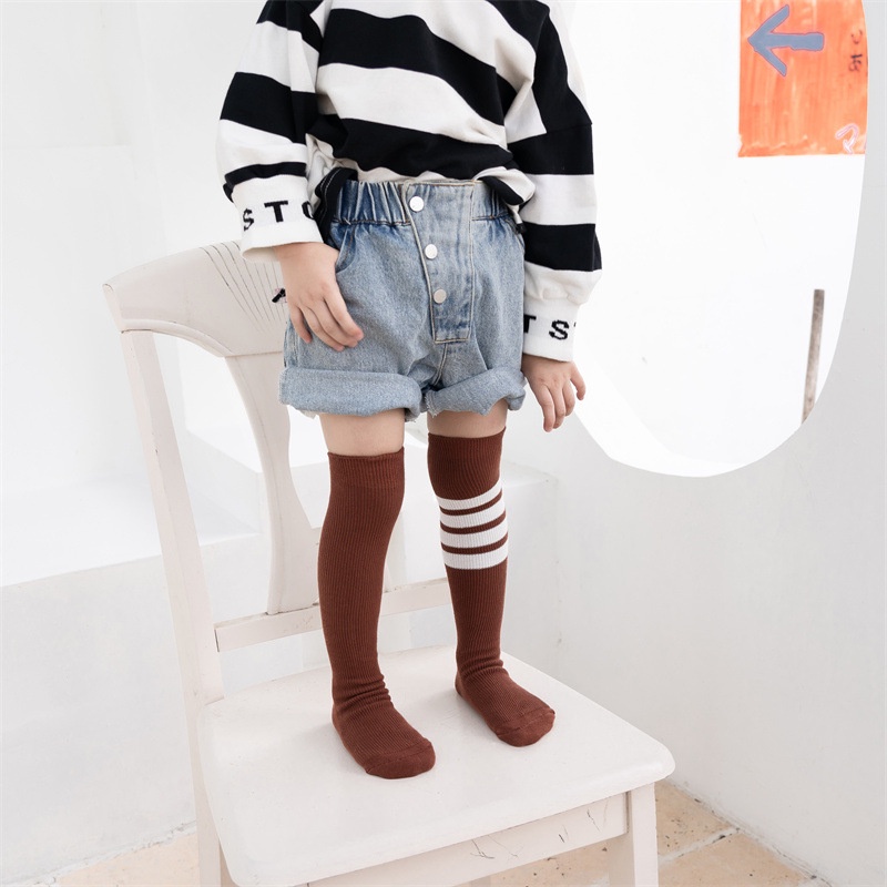 Vớ cotton Màu Trơn Họa Tiết Kẻ Sọc Phong Cách Hàn Quốc Thời Trang Xuân Thu Cho Bé Gái
