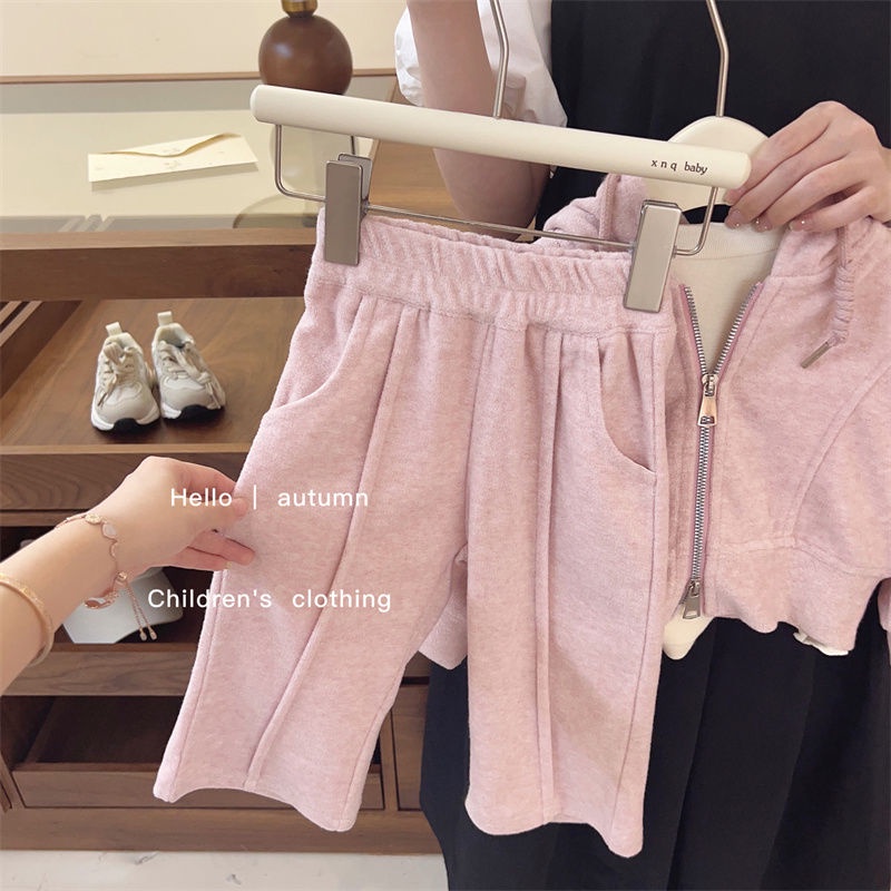 Set Đồ Thể Thao Áo Hoodie Có Khóa Kéo + Quần Dài Thời Trang Mùa Thu 2023 Phong Cách Hàn Quốc Cho Bé Gái