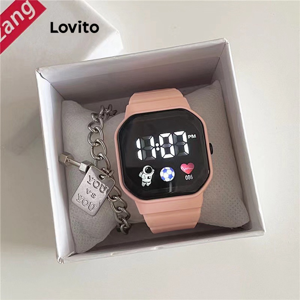 Đồng hồ điện tử/ vòng tay Lovito màu trơn thường ngày cho nữ L63AD295 (màu trắng/hồng/xanh lá/bạc/đen)