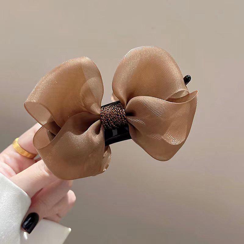 Kẹp Tóc Đính Nơ Phối Bóng Lông Dễ Thương Thời Trang Cho Nữ YR