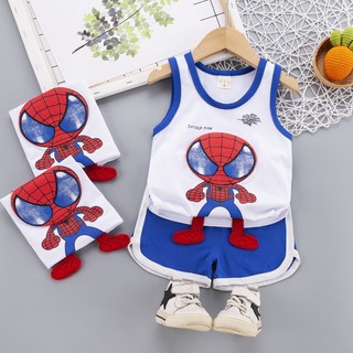 Set Đồ Mùa Hè 2 Món Gồm Áo Sát Nách In Hình Người Nhện Hoạt Hình + Quần Ngắn Cho Bé Sơ Sinh
