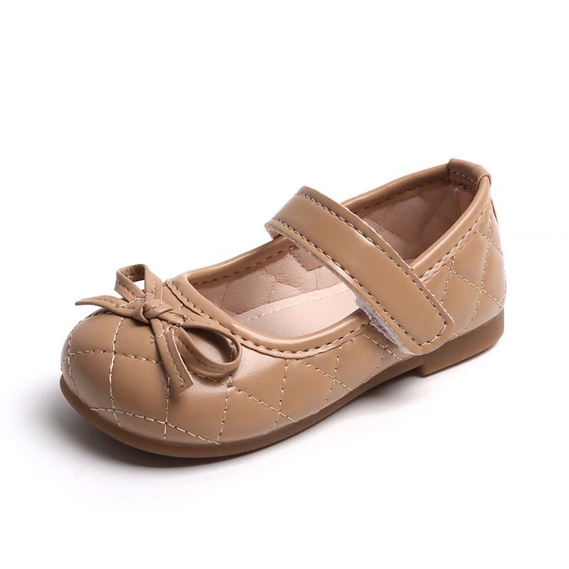 Giầy búp bê đính nơ có quai dán cho bé gái -Giày công chúa chần trám cho bé gái da mềm êm chân MG baby fullbox mã v712