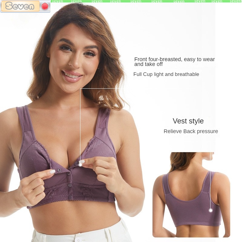 Áo Ngực cotton Mềm Mỏng Cài Khóa Trước Phối Ren Có Gọng Thép Kích Thước 36-58 Thời Trang Cho Nữ