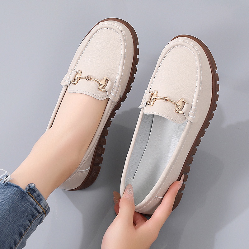 Giày Thể Thao Chạy Bộ Bằng Da Thật Chống Nước Màu Xám Be Cỡ Lớn 35-41 Cho Nữ