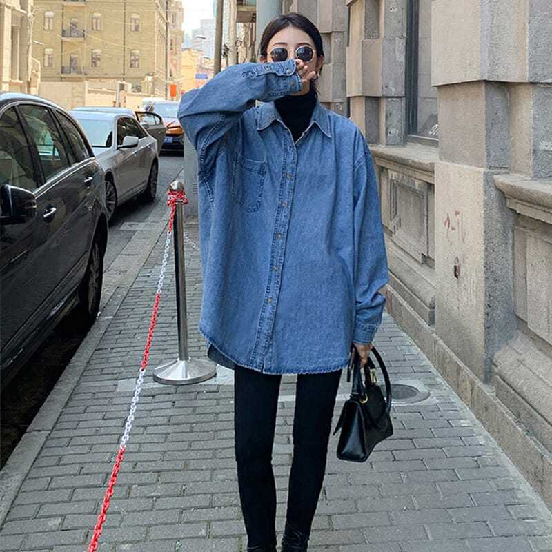 Áo Sơ Mi denim Tay Dài Phong Cách Hàn Quốc Thời Trang Xuân Thu 2023 Mới Cho Nữ