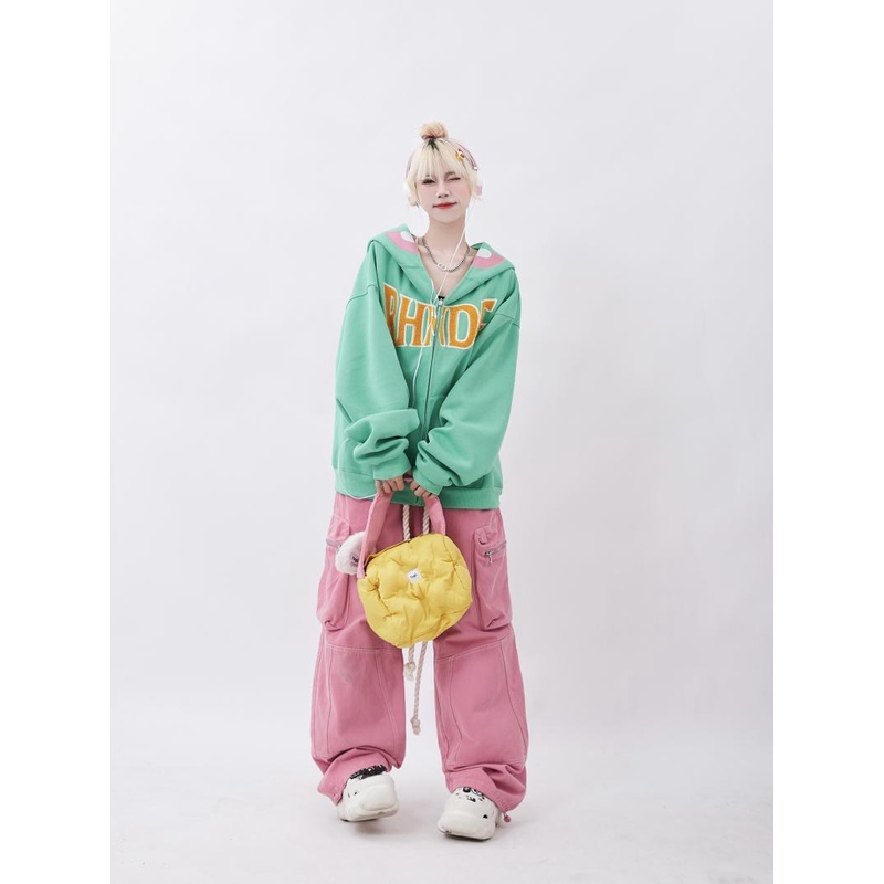 Trang Phục Mùa Thu Cho Nữ  Áo Khoác cardigan Có Mũ Trùm Đầu dopamine Hình Khủng Long Hoạt Hình Vui Nhộn Sáng Tạo Mùa Thu