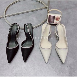  Giày cao gót hậu 7p mũi nhọn viền đá lấp lánh-TG9