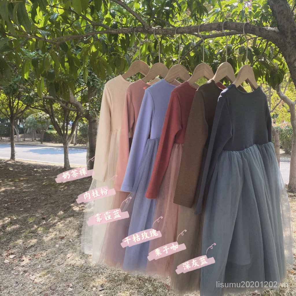 Đầm Công Chúa Vải Nhung Tay Phồng Phong Cách Úc Thời Trang Xuân Thu Cho Bé Gái