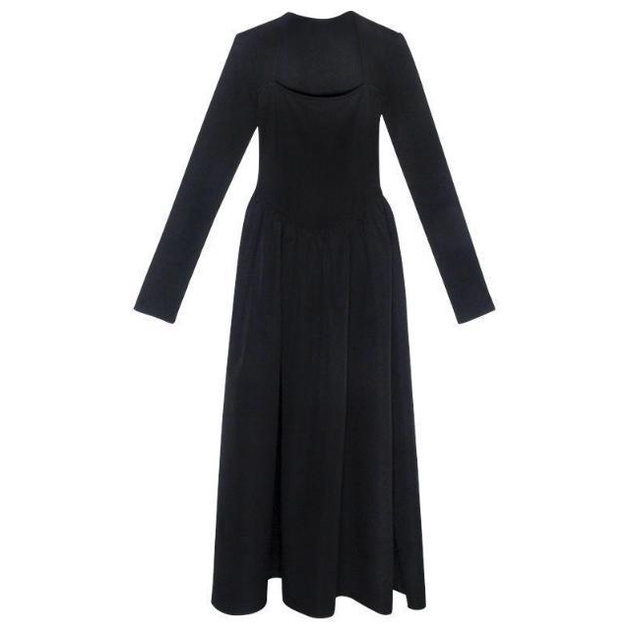 Đầm midi Đen Tay Dài Nhấn Eo Phong Cách Pháp Thời Trang Thu Đông 2023 Cho Nữ