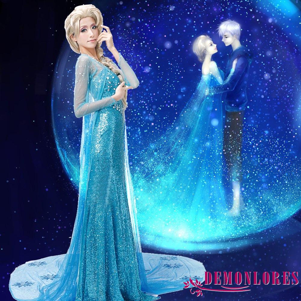 Demonlores Đầm maxi Tay Dài Cổ Tròn Hóa Trang Công Chúa Băng Giá elsa