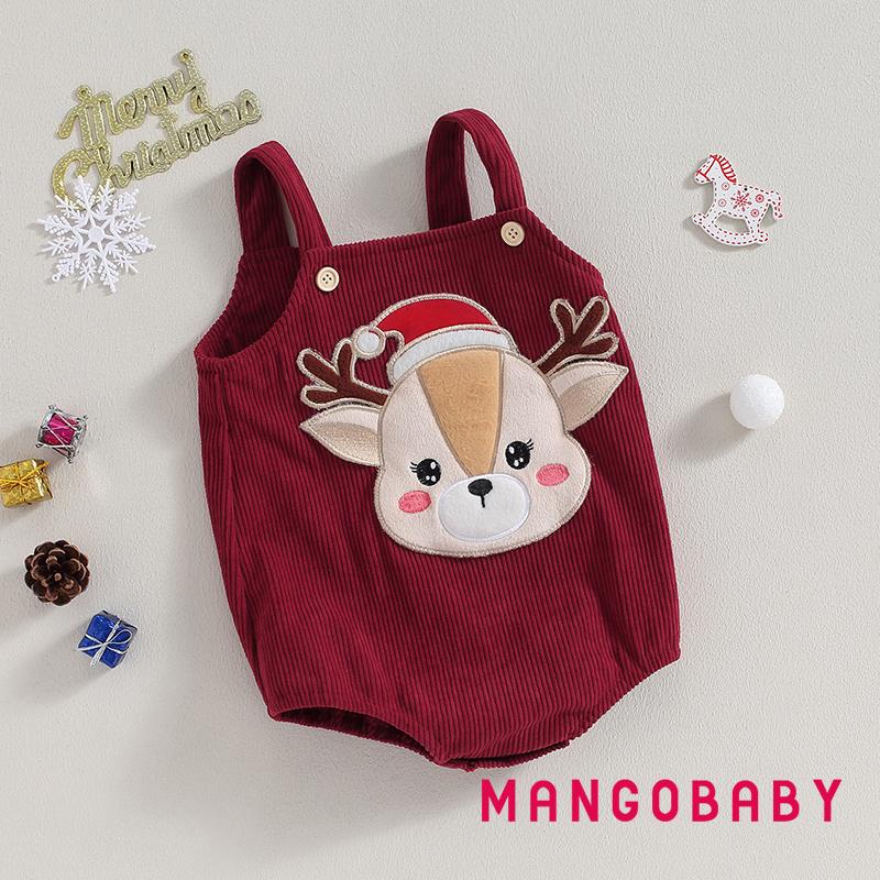 Bộ Áo Liền Quần Bằng Vải Nhung Kẻ Không Tay Thêu Hình Tuần Lộc Giáng Sinh Dành Cho Bé