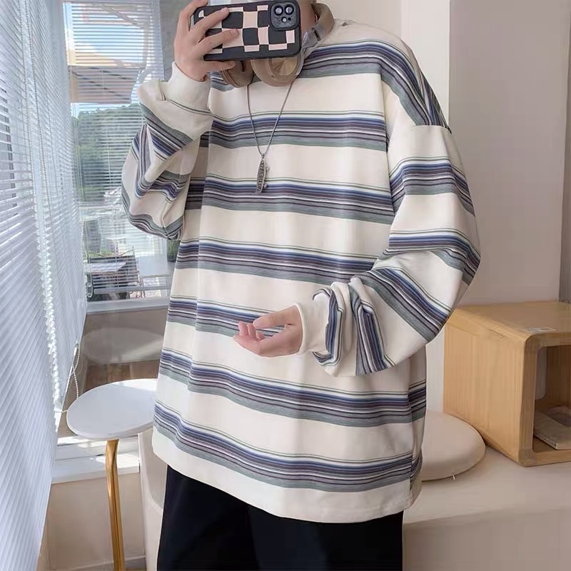 Áo nỉ sweater kẻ đen ngang unisex bo tay chun phong cách hàn quốc 2023 EA097 Meme