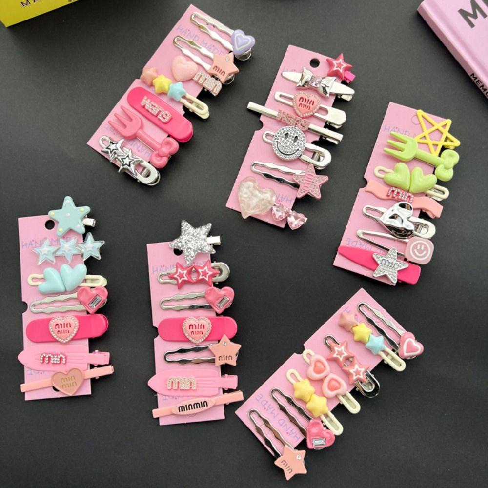 Oceanmap set 7 Kẹp Tóc Hình Ngôi Sao / Chữ Cái Đính Đá Bằng Kim Loại Màu Bạc Phong Cách Hàn Quốc Dễ Thương Cho Bé y2k