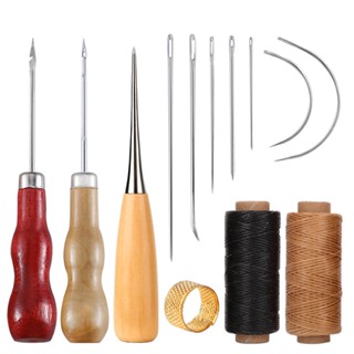 Bộ May Da Có Sẵn Túi Xách Giày Handmade May Sửa Chữa Bộ Với Awl Sáp Chỉ Khâu Kim Thimble Cho Da DIY Tổng 13 Chiếc