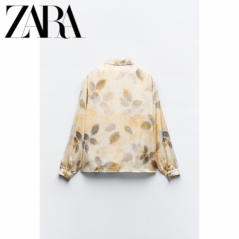 Zara Áo Sơ Mi Vải Lụa satin In Họa Tiết Thời Trang Mùa Thu Cho Nữ
