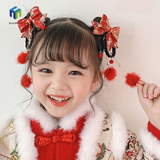 Kẹp Tóc Giả Hình Hoa Màu Đỏ Phong Cách Trung Quốc Cổ Điển Cho Bé Gái