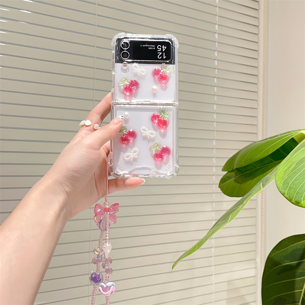 Bao Da Điện Thoại Nắp Lật Bốn Góc Chống Rơi Hình Quả cherry 3d Cho samsung galaxy z flip 3 z flip 4 z flip 5 5g zflip3 zflip5 Ốp