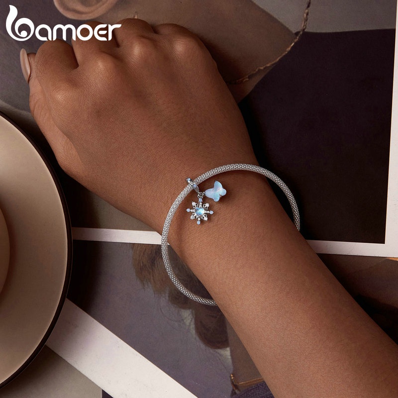 Bamoer Mặt Dây Chuyền Bạc sterling 925 Hình Bướm Và Tuyết Màu Cầu Vồng