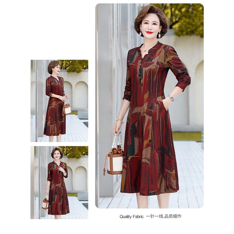 Đầm Phong Cách Phương Tây Thời Trang Xuân Thu Mới 2022 Cho Phụ Nữ Trung Niên