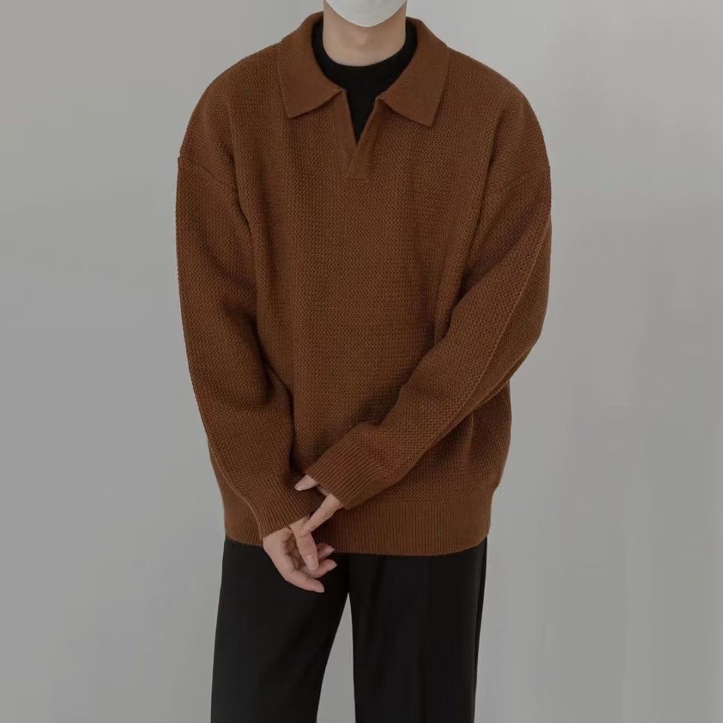 Áo sweater Dệt Kim Tay Dài Cổ polo Thời Trang Mùa Đông Cho Nam