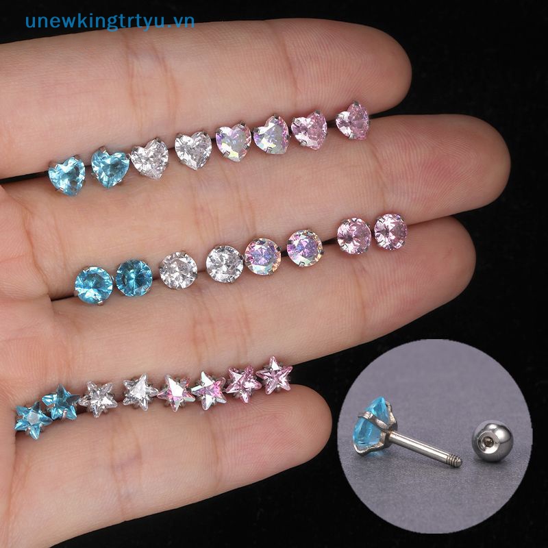 Unewtyu 1 Đôi Khuyên Tai Xỏ Lỗ Bằng Thép Không Gỉ Đính Đá zircon Đơn Giản Thời Trang Cho Nữ vn