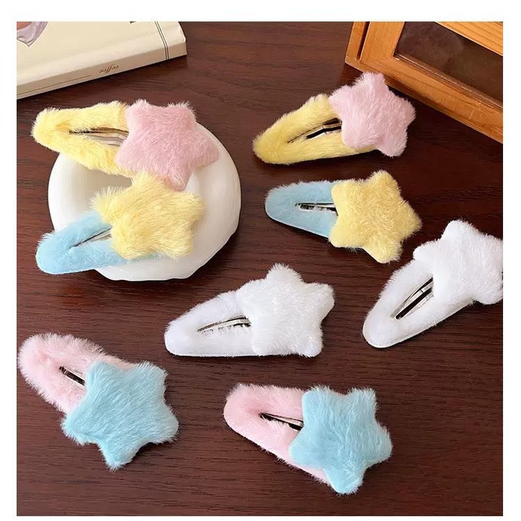 Kẹp Tóc xingx bb y2g dopamine Hình Ngôi Sao Năm Cánh Phủ Lông Tươi Tắn Mùa Thu Đông ins Dễ Thương