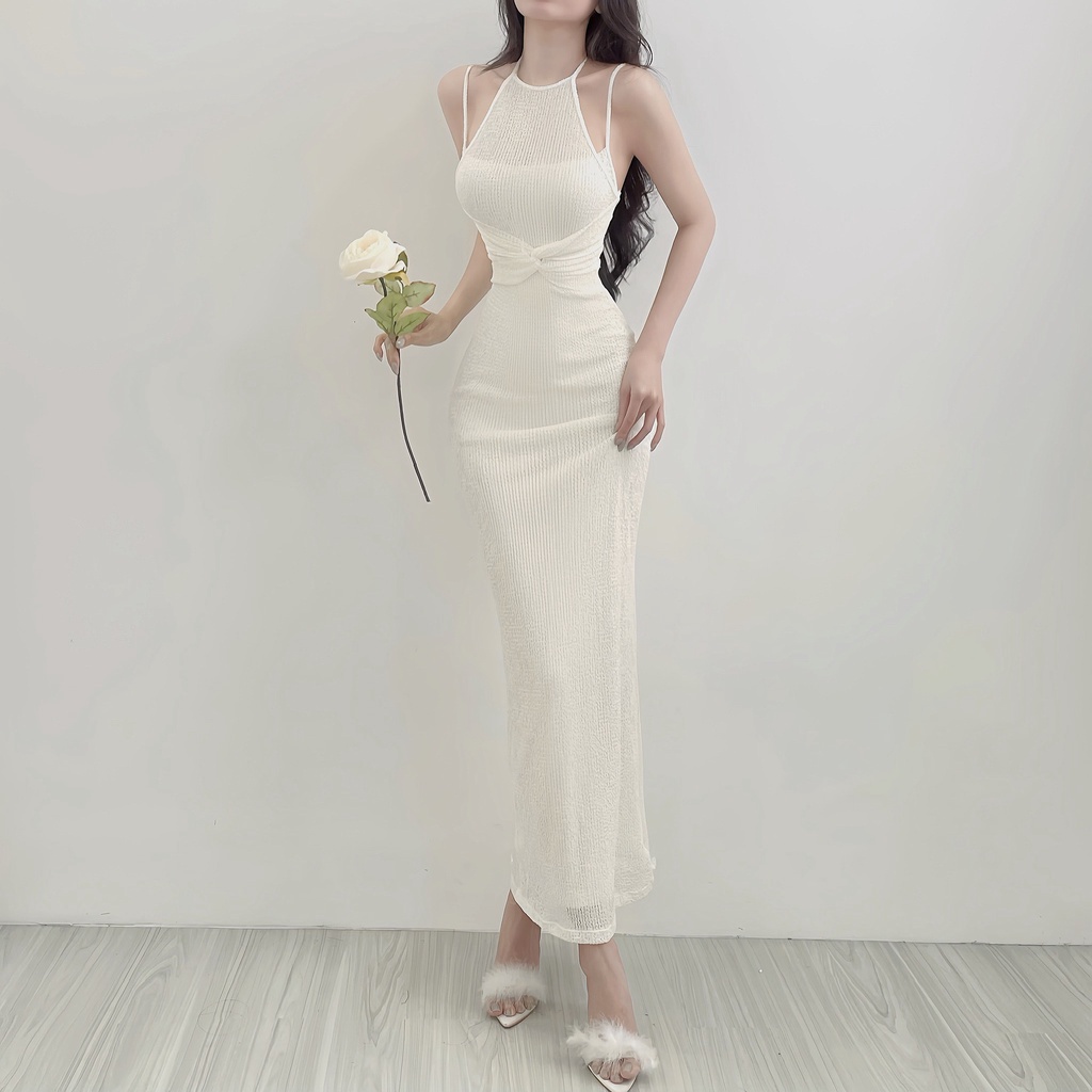 Đầm 2 dây cổ yếm ôm body midi Emilyshop