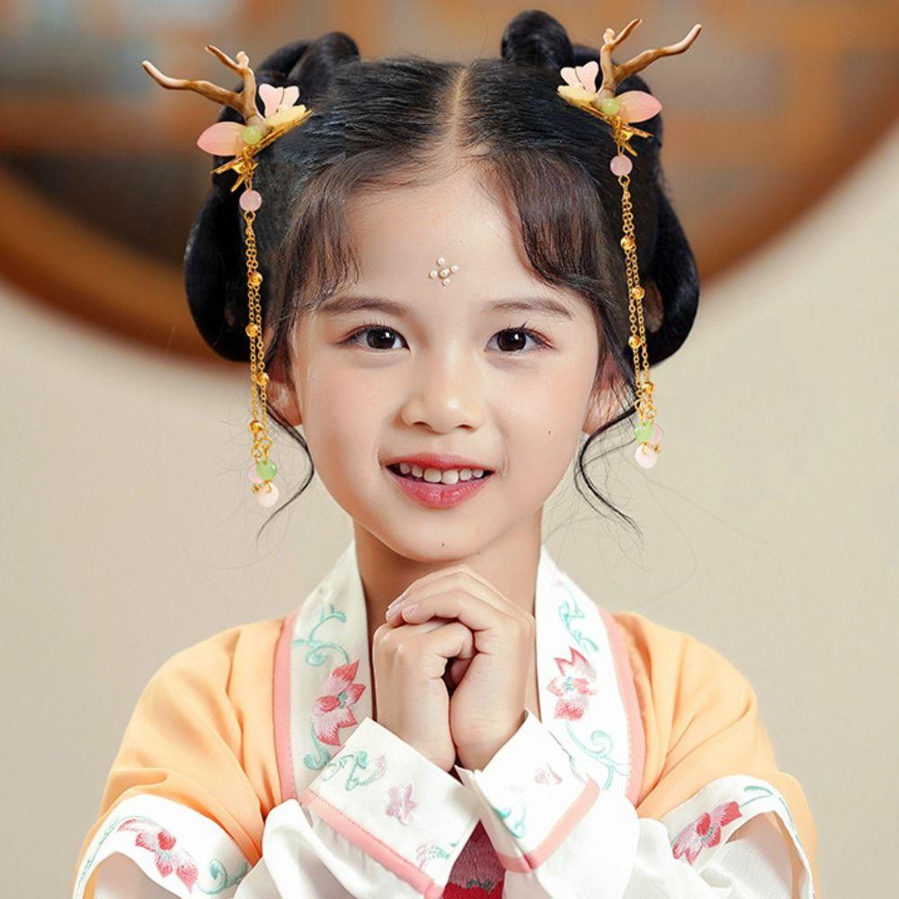 Moocho1 Kẹp Tóc Tua Rua Hình Sừng Hươu Hoa Phong Cách Cổ Điển Cho Bé Gái