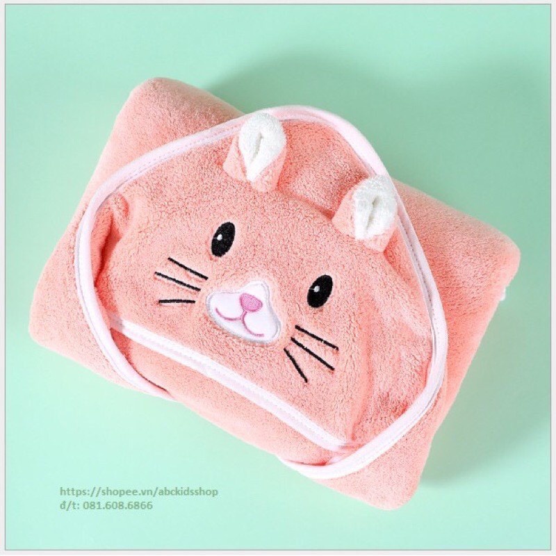 Khăn ủ quấn bé sơ sinh có mũ hình thú xinh xắn và dễ thương, chất liệu vải mềm mại, khăn tắm có mũ quấn bé thấm hút tốt