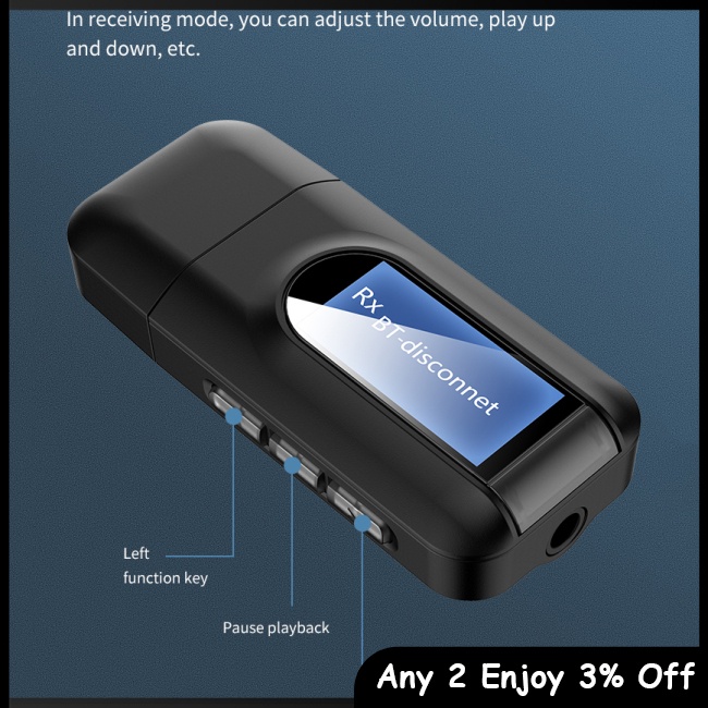 Zevaret usb Nhận Tín Hiệu bluetooth 5.0 Màn Hình lcd 3.5mm aux jack 2 Trong 1