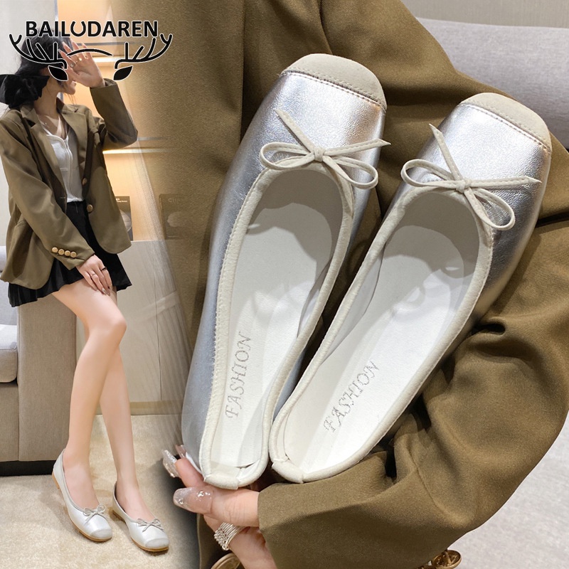 BẠCH LỘC ĐẠI NHÂN✨Giày Búp Bê Đế Bằng Thoáng Khí Đính Nơ Thời Trang Hàn Quốc