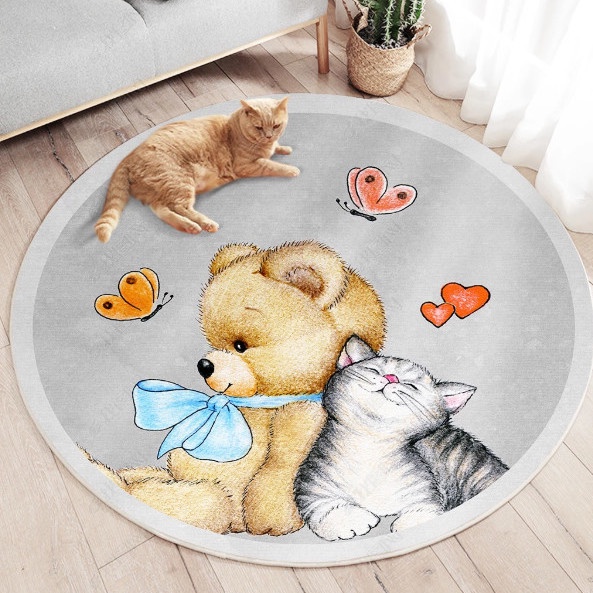 Thảm Tròn Lót Sàn Chống Trượt In Hoạt Hình Dễ Thương Cho Bé