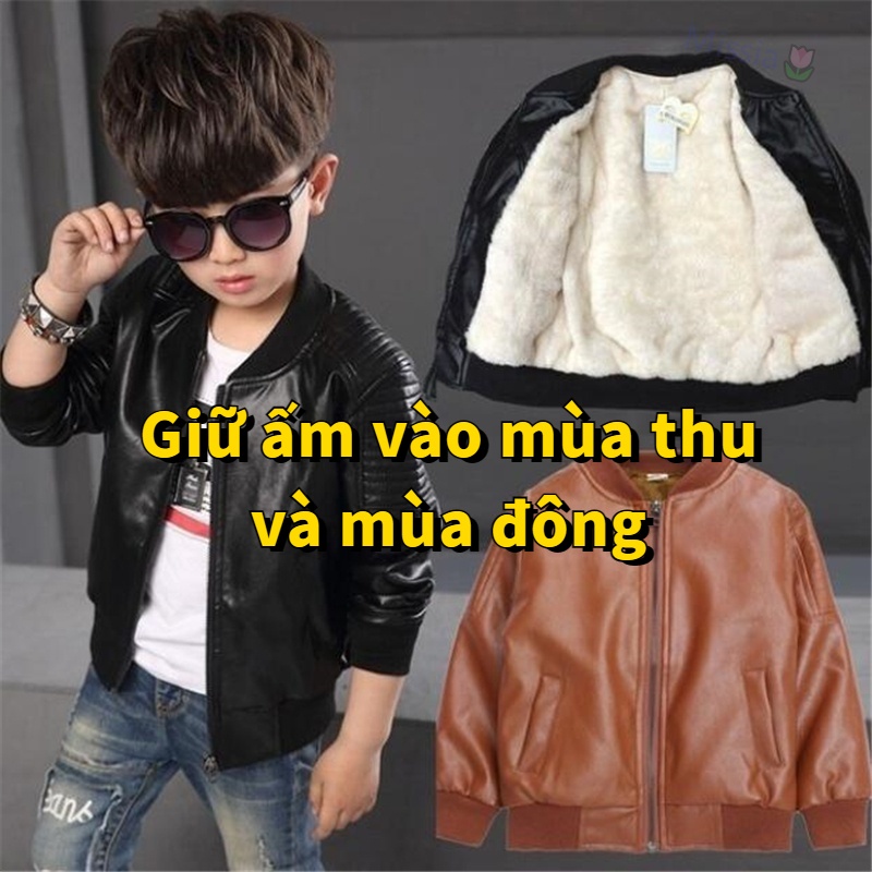 Áo khoác mùa thu và mùa đông của cậu bé áo khoác da nhân tạo áo khoác thời trang trẻ em