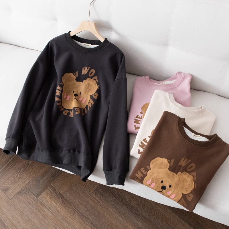 Áo sweater Cổ Tròn In Hình Gấu Hoạt Họa Siêu Dễ Thương Thời Trang Mùa Đông Nhật Bản Cho Nữ