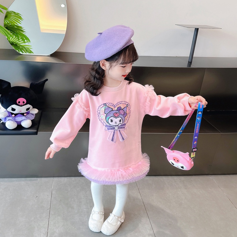 Kawaii sanrio kuromi Đầm lolita Tay Dài Màu Tím Hồng Dễ Thương Làm Quà Tặng halloween Cho Bé Gái