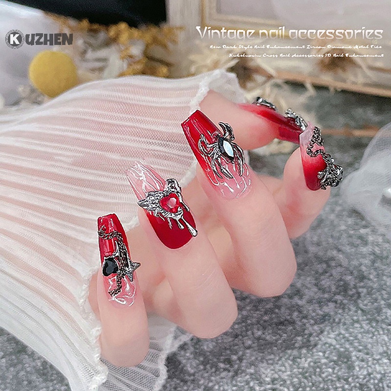 Set 10 Phụ Kiện Trang Trí Móng Tay 3d Bằng Hợp Kim Phong Cách punk
