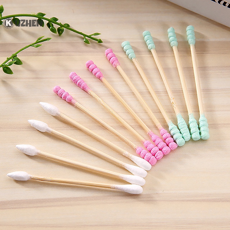 Kuzhen Set 100 Tăm Bông cotton Hai Đầu Dùng Để Vệ Sinh Tai / Mũi / Lỗ Tai Chăm Sóc Sức Khỏe Cho Nữ