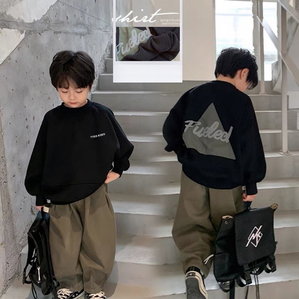 Áo Nỉ Dài Tay In Chữ Phong Cách Mới Cho Bé Trai 90-160cm