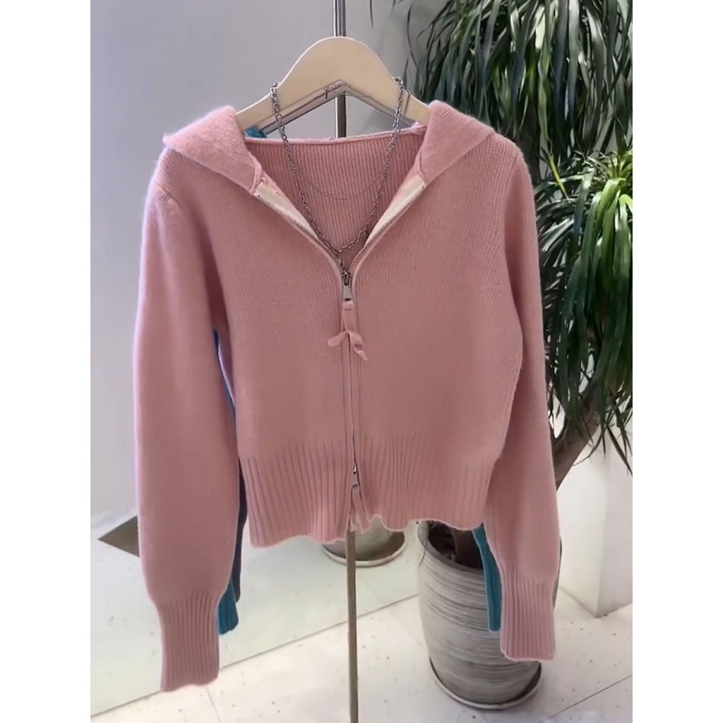 Áo Khoác cardigan Có Khóa Kéo Đôi Màu Trơn Thời Trang Thu Đông Phong Cách Châu Âu Cho Nữ